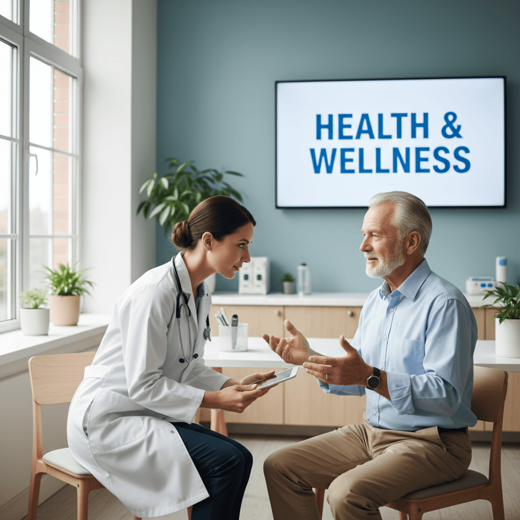 Doctor listening to a patient during a consult in a bright clinic